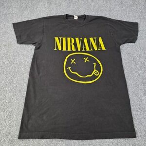 Nirvana Smiley Face Band T Shirt Black Men's Medium Tultex Tag‎ 2014